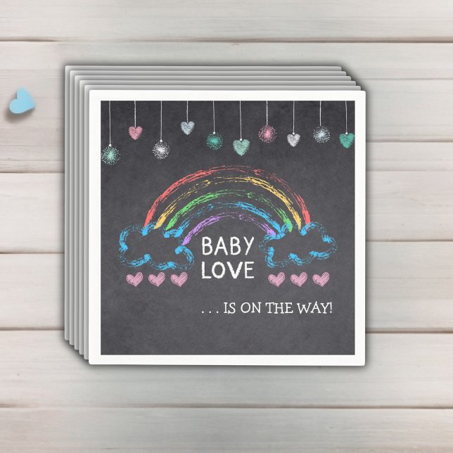 Servilleta De Papel Baby Love Chalkboard Hearts & Rainbow Baby Shower (Subido por el creador)