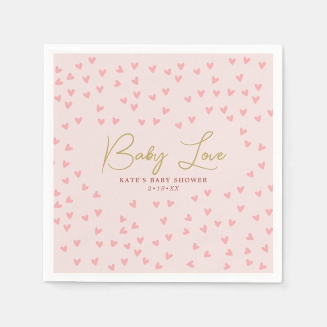 Servilleta De Papel Baby Love Pink Hearts Chica Baby Shower (Anverso)