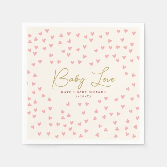 Servilleta De Papel Baby Love Pink Hearts Chica Baby Shower (Anverso)