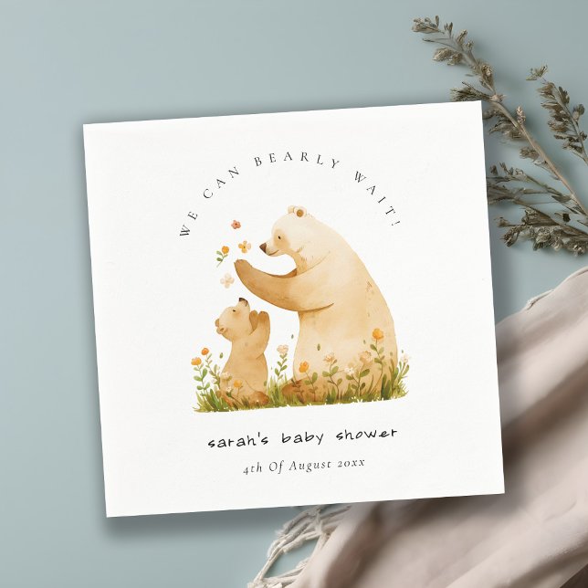 Servilleta De Papel Baby Mom Bearly Wait Floral Neutal Baby Shower (Subido por el creador)