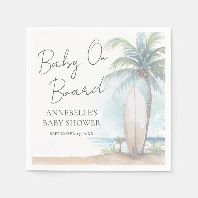 Servilleta De Papel Baby On Board Beach Baby Shower (Anverso)