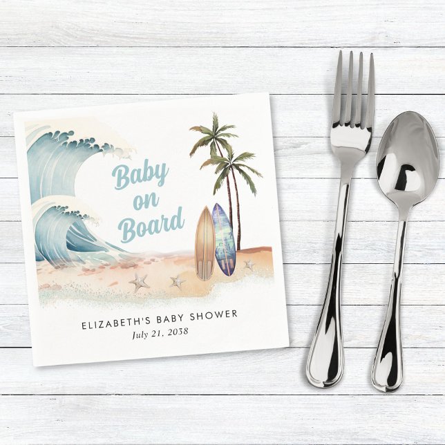 Servilleta De Papel Baby On Board Beach Surfing Baby Shower (Subido por el creador)