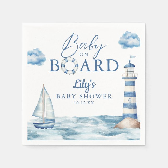 Servilleta De Papel Baby On Board Nautical Baby Shower (Anverso)