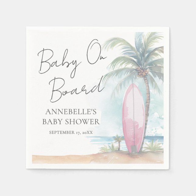 Servilleta De Papel Baby On Board Pink Beach Baby Shower (Anverso)