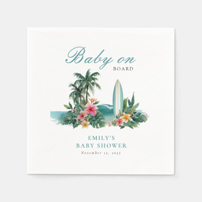 Servilleta De Papel Baby On Board Surf Beach Baby Shower (Anverso)