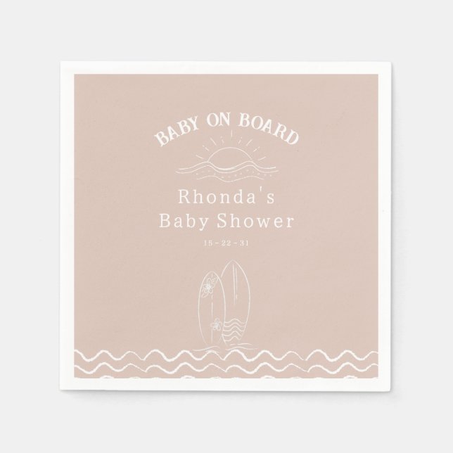 Servilleta De Papel Baby On Board Surfing Baby Shower (Anverso)