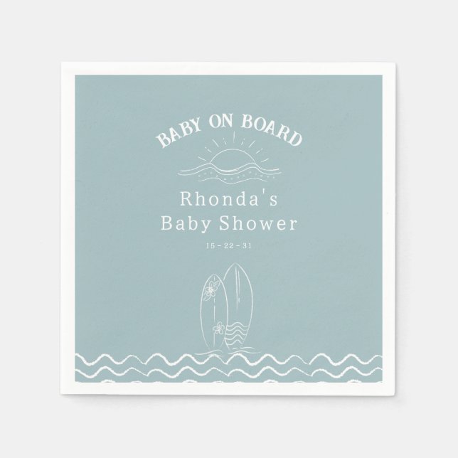Servilleta De Papel Baby On Board Surfing Baby Shower (Anverso)