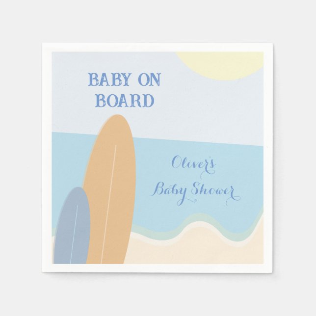 Servilleta De Papel Baby on Board Surfing Beach Baby Shower (Anverso)