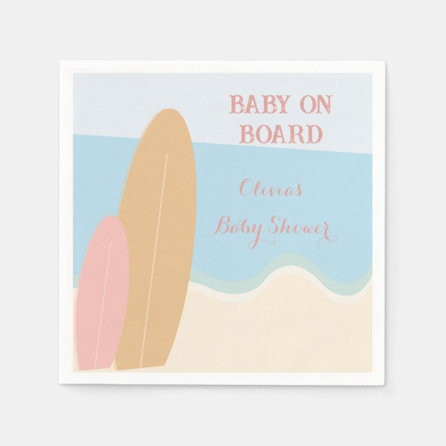 Servilleta De Papel Baby on Board Surfing Beach Baby Shower (Anverso)