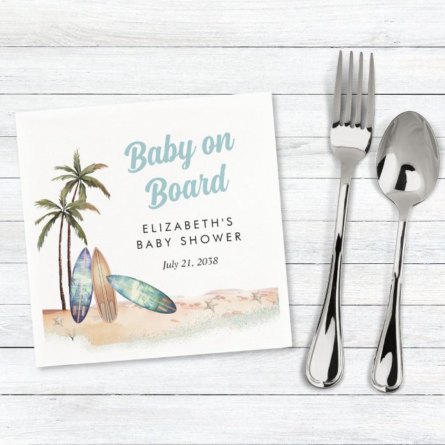 Servilleta De Papel Baby On Board Surfing Beach Baby Shower (Subido por el creador)