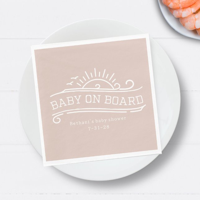 Servilleta De Papel Baby On Board Surfing Pink Baby Shower (Subido por el creador)