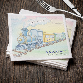Servilleta De Papel Baby on Board Watercolor Train Baby Shower