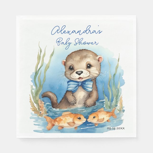Servilleta De Papel Baby Otter Boy Baby Shower (Anverso)
