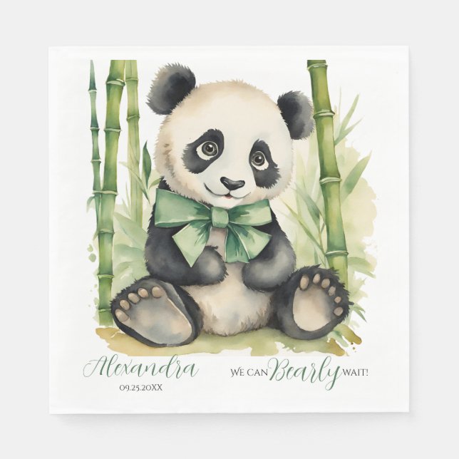 Servilleta De Papel Baby Panda Bear Bearly Wait Baby Shower (Anverso)