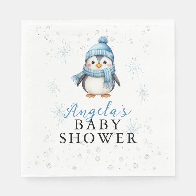 Servilleta De Papel Baby Penguin Winter Baby Shower (Anverso)