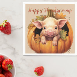 Servilleta De Papel Baby Pig & Pumpkin Thanksgiving Cocktail Napkins