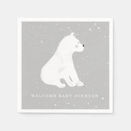 Servilleta De Papel Baby Polar Bear Gray Winter Baby Shower