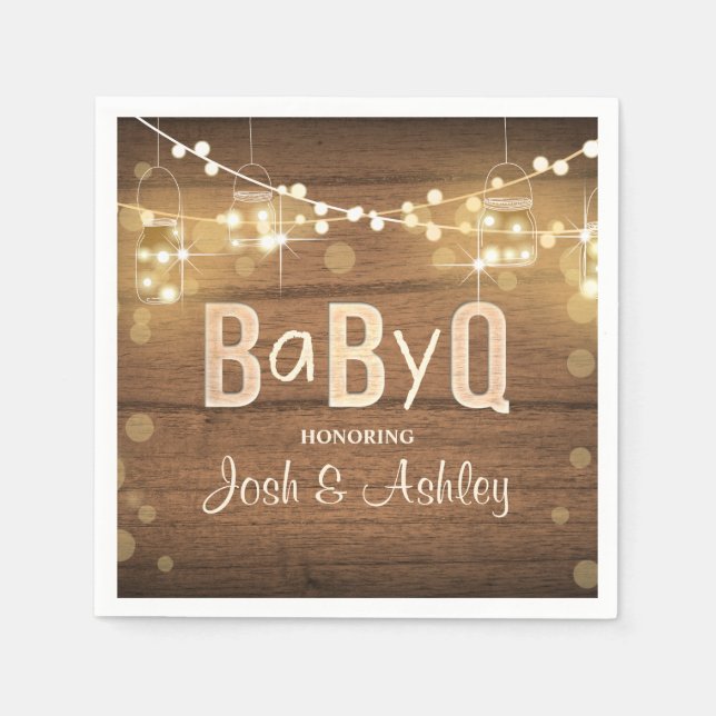 Servilleta De Papel Baby Q Coed BBQ Baby Shower Paper Napkins Rústico (Anverso)