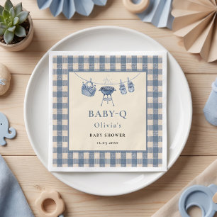 Servilleta De Papel Baby Q Cuadros Azules a la Parrilla y Cuerda para