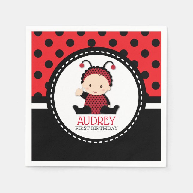 Servilleta De Papel Baby Red Ladybug Primer cumpleaños Baby Shower (Anverso)