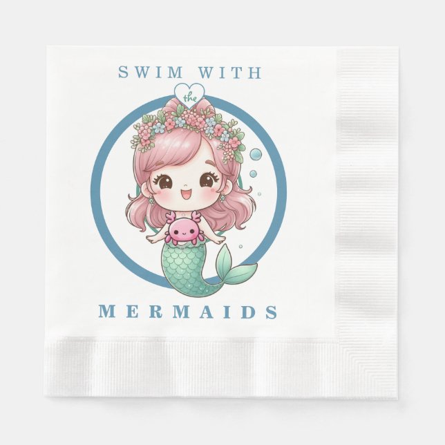 Servilleta De Papel Baby Shower Adorable Mermaid Peach Blue (Anverso)