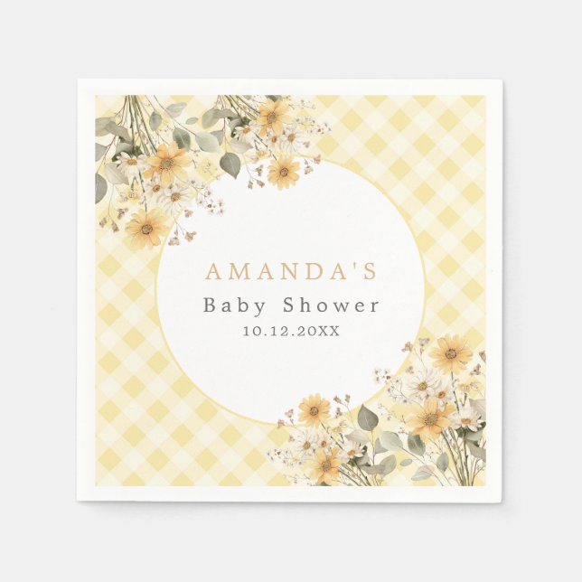 Servilleta De Papel Baby Shower amarillento y moreno (Anverso)