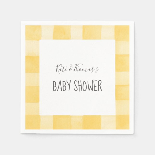 Servilleta De Papel Baby Shower amarillo Gingham Neutral Picnic (Anverso)