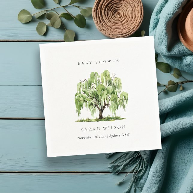 Servilleta De Papel Baby Shower Arbol Sauce Verde Acuarela Rústico (Subido por el creador)