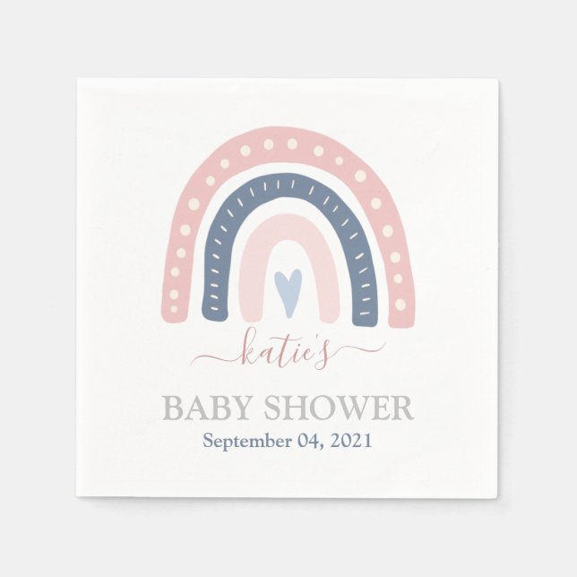 Servilleta De Papel Baby Shower arcoiris rosa y azul moda (Anverso)