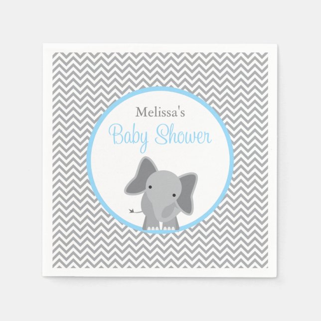 Servilleta De Papel Baby Shower azul claro de elefante suave (Anverso)
