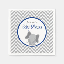 Servilleta De Papel Baby Shower azul de la Marina Cute Elephant Chevro