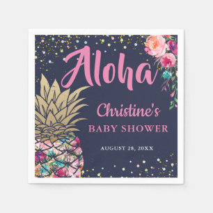 Servilleta De Papel Baby Shower azul de la marina de piña rosada tropi