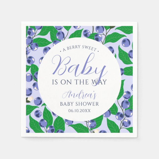 Servilleta De Papel Baby Shower azul dulce Blueberry (Anverso)