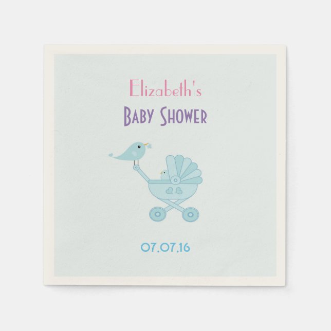 Servilleta De Papel Baby Shower Baby and Mommy Bluebirds (Anverso)