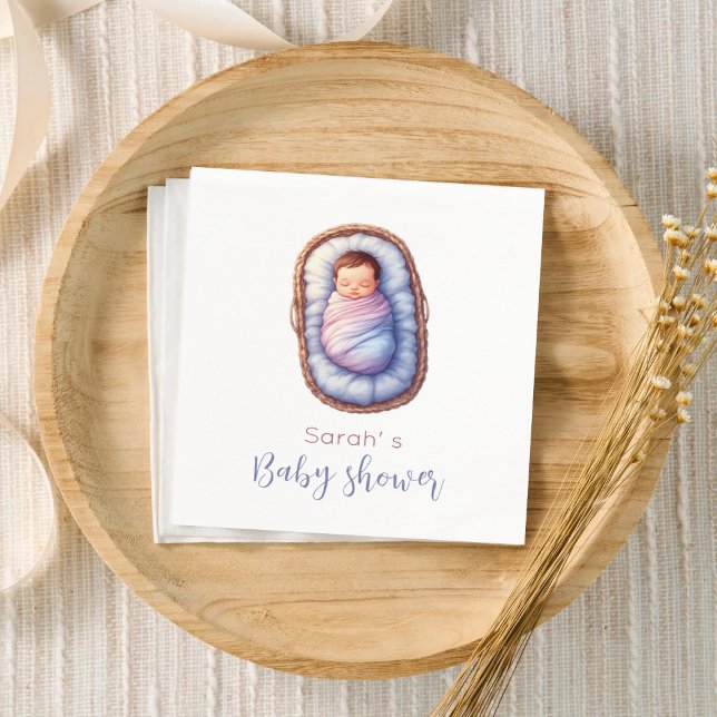 Servilleta De Papel Baby Shower | Baby in Basket Modern Gender neutral (Baby Shower | Baby in Basket Modern Gender neutral Napkins)