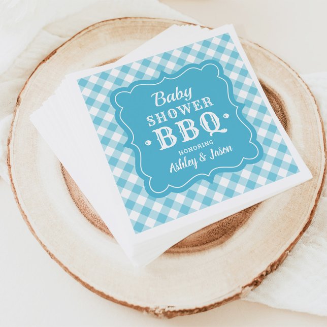 Servilleta De Papel Baby Shower BBQ Blue and White Gingham Plaid (Subido por el creador)