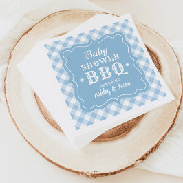 Servilleta De Papel Baby Shower BBQ Pale Blue y White Gingham Plaid