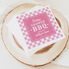 Servilleta De Papel Baby Shower BBQ Pink and White Gingham Plaid
