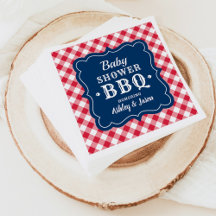 Baby Shower BBQ Red White Navy Blue Gingham Plaid