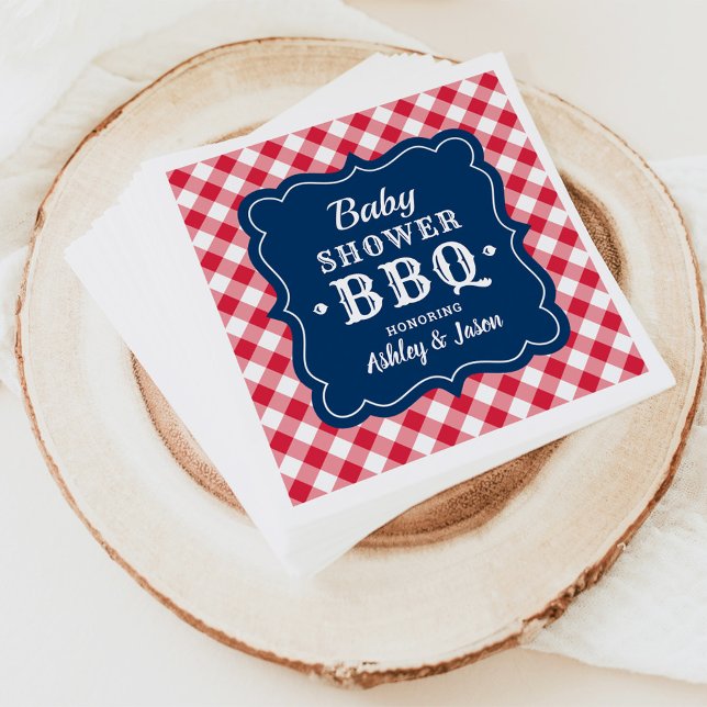 Servilleta De Papel Baby Shower BBQ Red White Navy Blue Gingham Plaid (Subido por el creador)