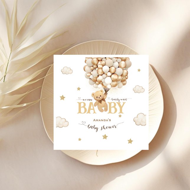 Servilleta De Papel Baby Shower Bear Gold Beige Balloons (Subido por el creador)