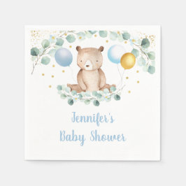 Servilleta De Papel Baby Shower Bear Greenery Gold Blue Boy