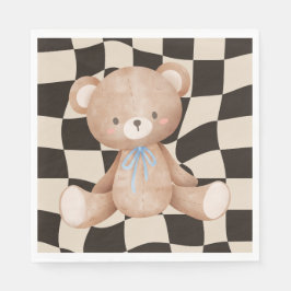 Servilleta De Papel Baby Shower Bear on Checkerboard Luncheon
