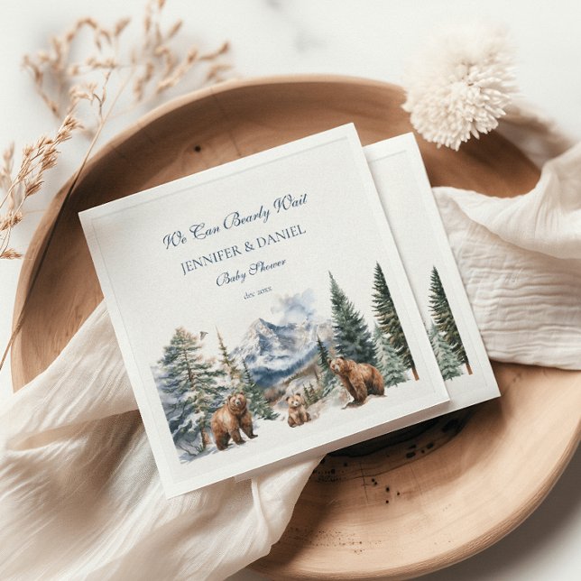 Servilleta De Papel Baby Shower Bearing Adventure Snow Mountain (Subido por el creador)