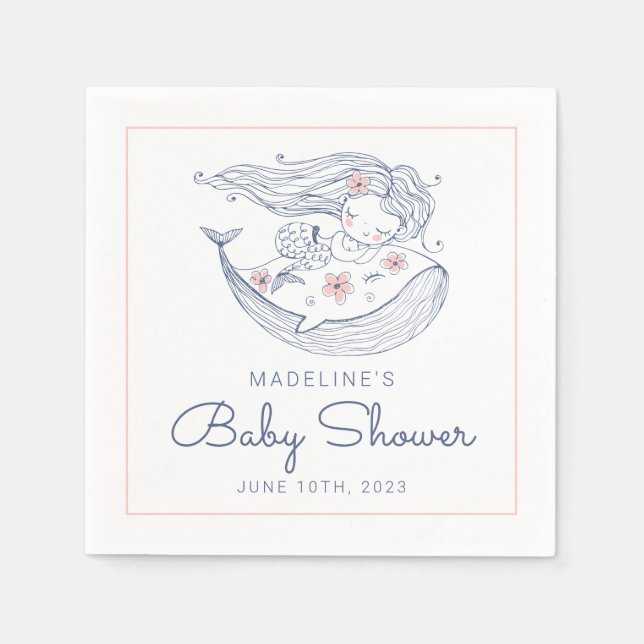 Servilleta De Papel BABY SHOWER | Bebé Chica Ballena Mermaid Beach (Anverso)