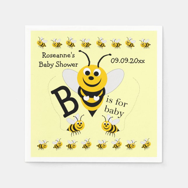 Servilleta De Papel Baby Shower Bee Design (Anverso)