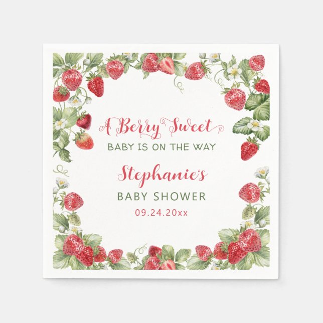 Servilleta De Papel Baby Shower Berry Sweet Strawberry (Anverso)