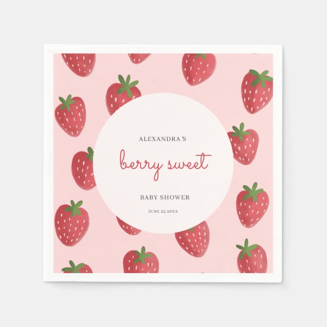 Servilleta De Papel Baby Shower Berry Sweet Strawberry (Anverso)
