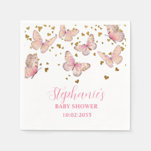 Servilleta De Papel Baby Shower besa mariposa rosada y dorada
