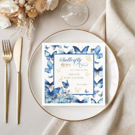 Servilleta De Papel Baby Shower Besos de mariposa dorada azul